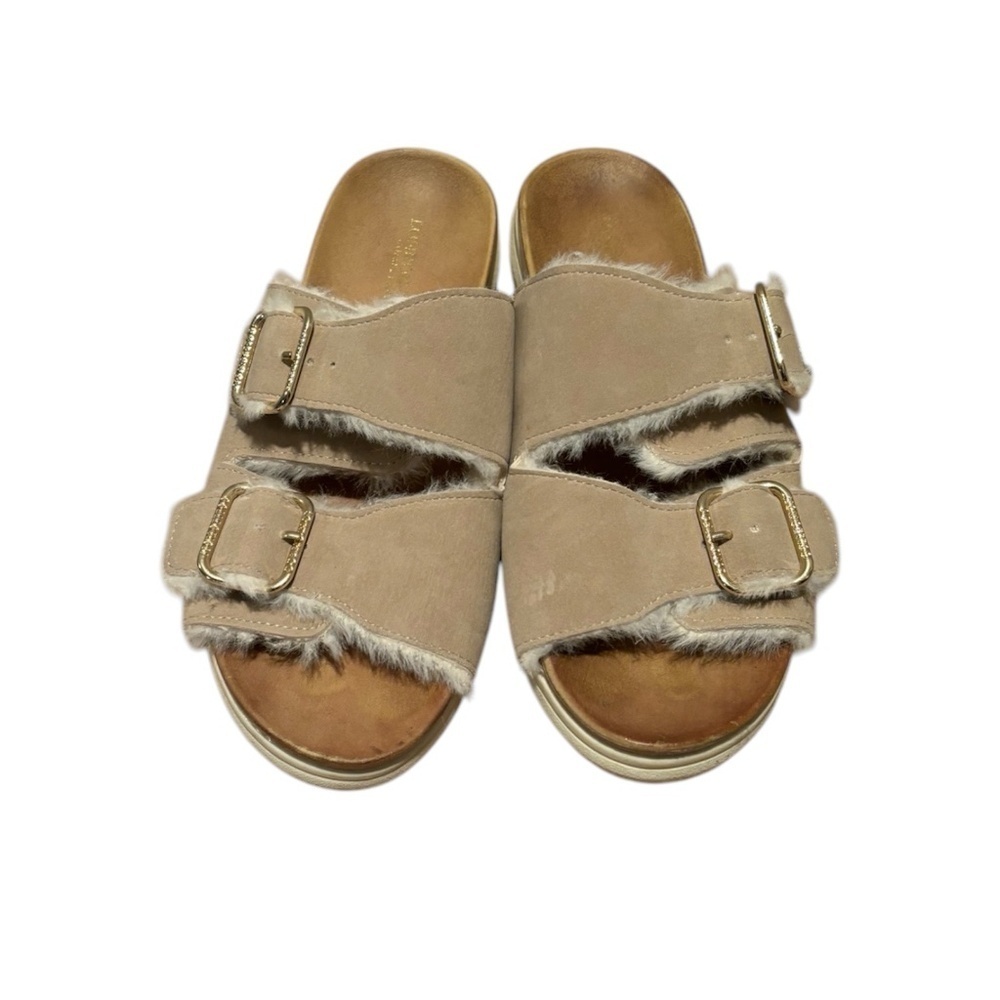 London Fog Lorraine Faux Fur Slide Sandals Size 8